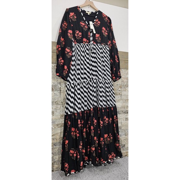 Nikasha Anthropologie Maxi Dress Tiered Floral Boho Maximalist Whimsy Goth Small - Picture 10 of 16
